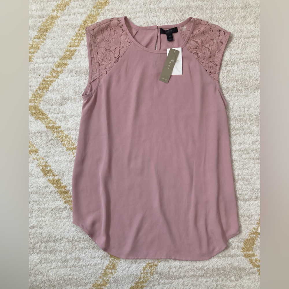 NWT J. Crew Mauve Blouse with Lace Detailing